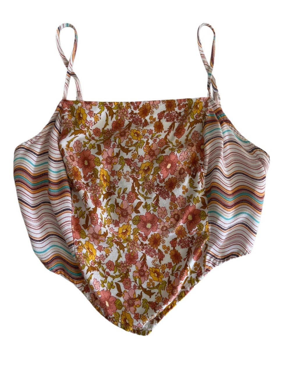 Boho Hippie Cottagecore Floral Bandana Crop Top Tie Back Size Medium